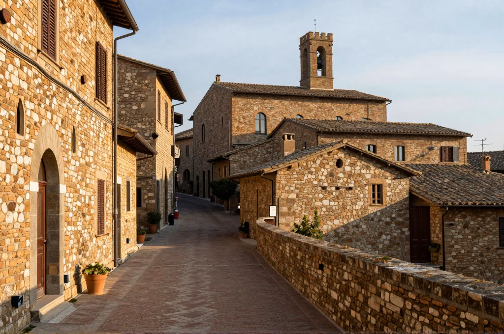 Village médiéval de Montefioralle près de Greve in Chianti avec ruelles pavées et maisons de pierre