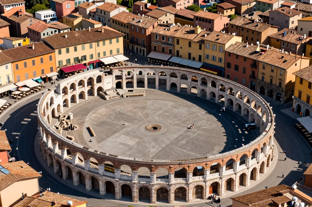Piazza dell'Anfiteatro à Lucques en Toscane, place ovale médiévale aux façades colorées
