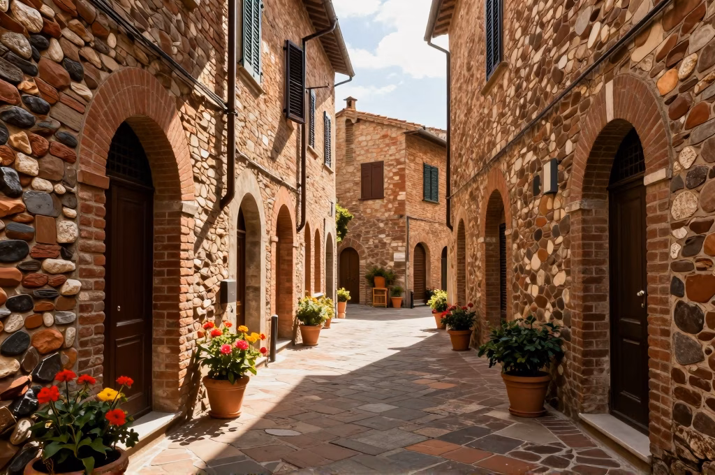 Ruelle médiévale en pierre dans le centre historique de Radda in Chianti
