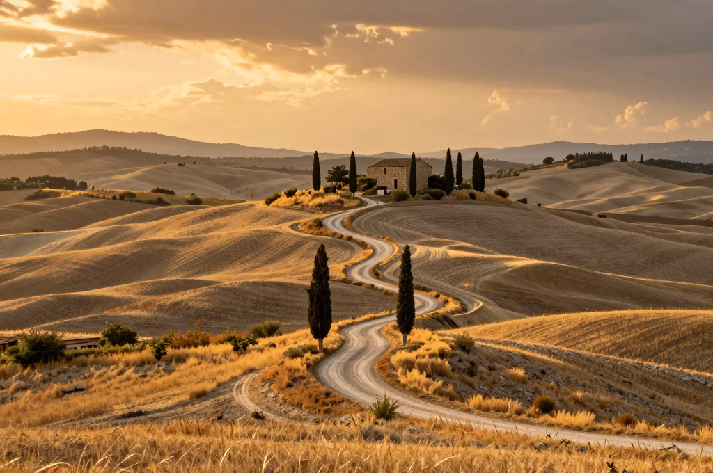 Paysage lunaire des Crete Senesi avec ferme isolée dans le Val d'Orcia