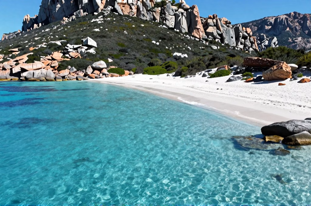Plage de Sardaigne aux eaux turquoise cristallines et sable blanc pour un sejour balneaire en Italie